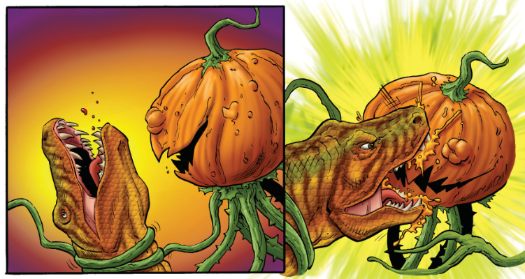 Combat Jacks alien pumpkin and dinosaur image